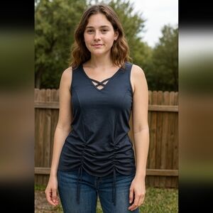 M Fasis Ruched Criss-Cross Tank Top-Size Medium